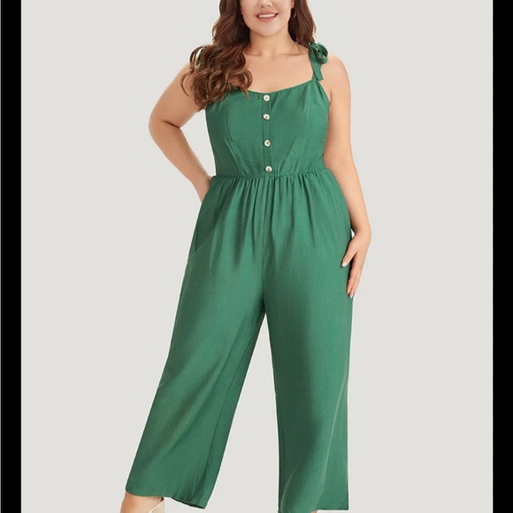New BloomChic Solid Button Pocket Elastic Waist
Knotted Shoulder Jumpsuit 12 L - Picture 13 of 13